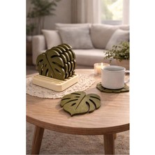 Monstera Yaprak Tasarımlı Bardak Altlığı Seti – I Dekoratif Nihale – 6’lı