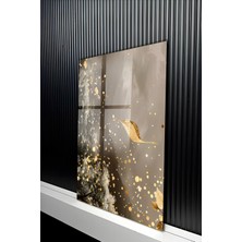 KutuTR Lüks Altın Detaylı Işıltılı Soyut Yaprak Tasarımlı Temperli Cam Tablo 50X70 cm 2d Uv Baskı - YCT283