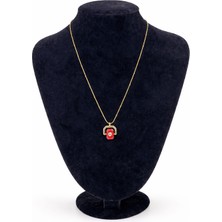 Pangu Kırmızı Taşlı Geometrik Figürlü Çelik Kolye