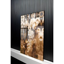 KutuTR Bahar Temalı Estetik Beyaz Çiçekli Dal Tasarımlı Temperli Cam Tablo 50X70 cm 2d Uv Baskı - YCT288