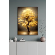 KutuTR Altın Işıltılı Yaşam Ağacı Temalı Temperli Cam Tablo 50X70 cm 2d Uv Baskı - YCT076