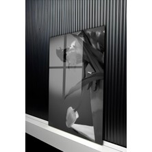 KutuTR Modern Minimalist Siyah Beyaz Lale Temalı Temperli Cam Tablo 50X70 cm 2d Uv Baskı - YCT242