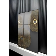 KutuTR Antrasit Zemin Üzerine Altın Varaklı Lineer Çiçek Temperli Cam Tablo 50X70 cm 2d Uv Baskı - YCT196