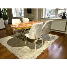 Msy Home Ada Gold Serisi Ceviz Masa Yönsüz Kumaş Lüks ve Modern Yemek Odası Takımı Şık