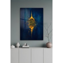 KutuTR Lacivert Zemin Üzerine Altın Renk Hat Yazılı Temperli Cam Tablo 50X70 cm 2d Uv Baskı - YCT068