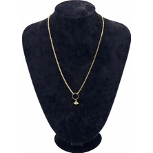 Pangu Altın Renk Asimetrik Zirkon Taşlı Nazar Göz Figürlü Çelik Kolye