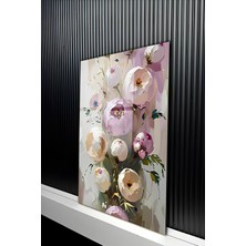 KutuTR Yağlı Boya Dokulu Pastel Tonlarda Şakayık Desenli Temperli Cam Tablo 50X70 cm 2d Uv Baskı - YCT245