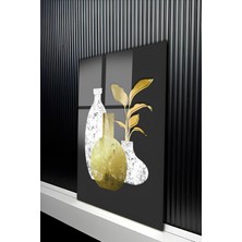 KutuTR Altın Varak Detaylı Minimalist Vazo Illüstrasyonu Temperli Cam Tablo 50X70 cm 2d Uv Baskı - YCT149