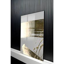 KutuTR Lüks Gold Varaklı Soyut Fırça Darbesi Tasarımlı Temperli Cam Tablo 50X70 cm 2d Uv Baskı - YCT219