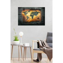 KutuTR Yanık Efektli Dünya Haritası Temalı Temperli Cam Tablo 50X70 cm 2d Uv Baskı - YCT034
