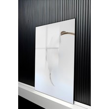 KutuTR Beyaz Zemin Üzeri Tek Dal Yaprak Tasarımlı Temperli Cam Tablo 50X70 cm 2d Uv Baskı - YCT239