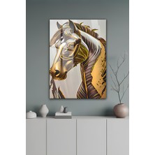 KutuTR Altın Varak Detaylı Estetik At Portresi Temalı Temperli Cam Tablo 50X70 cm 2d Uv Baskı - YCT136