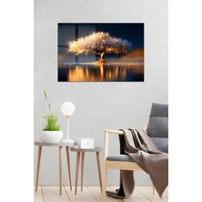 KutuTR Işıltılı Altın Hayat Ağacıı Temalı Temperli Cam Tablo 50X70 cm 2d Uv Baskı - YCT003