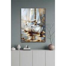 KutuTR Altın Varak Detaylı Estetik Yelkenli Gemi Temalı Temperli Cam Tablo 50X70 cm 2d Uv Baskı - YCT134