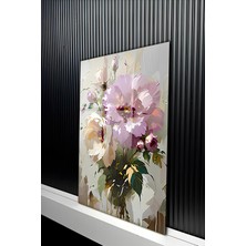 KutuTR Fırça Darbeli Pastel Mor ve Beyaz Çiçek Buketi Temperli Cam Tablo 50X70 cm 2d Uv Baskı - YCT185