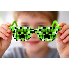 Pixel Tasarım Çocuk Gözlüğü Oyun Temalı Yeşil Gamer Gözlüğü, Eğlenceli Parti Gözlüğü
