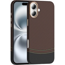 Gns Store iPhone 16 Plus Kılıf Magsafe Şarj Özellikli Karbon Fiber Görünümlü Gnst Gros Kapak - Gold-Siyah