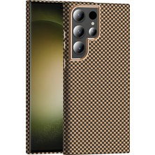 Gns Store Galaxy S23 Ultra Kılıf M-Safe Şarj Özellikli Karbon Fiber Görünümlü Gnst Gros Kapak - Desert Titanyu