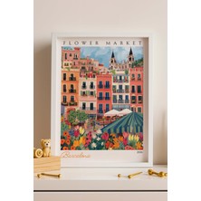 Satürn Design Barselona Ispanya Çerçeveli Tablo Seyahat Severlere Salon ve Ofis Için Estetik Duvar Dekoru Travel Flower Market