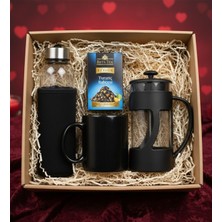 Siyah Matara & Siyah Kupa Bardak & Aromalı Çay & French Press Hediye Seti
