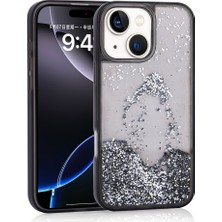 Gns Store iPhone 15 Uyumlu Kılıf Sıvılı Simli Şeffaf Arka Yüzey Gnst Keto Silikon Kapak-Siyah