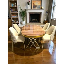 Msy Home  Monaco Stil Gold Çizgili Yönsüz Kumaş Modern Yemek Odası Seti