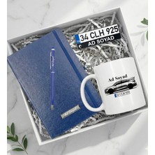 Arabacılara Özel Kişiye Özel Hediye Seti (Araç Plaka Anahtarlık & Kupa & Mavi Defter & Touchpen)