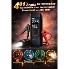 Dimute Shop Inflamo Taşınabilir Akü Takviye Cihazı (Jump Starter) Powerbank ve Kablosuz Hava Kompresörü 3’ü 1 Arada