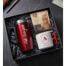 Kişiye Özel 280ML. Kırmızı Bardak Termos & T Kulplu Kupa & Pratik Filtre Kahve Hediye Seti