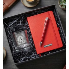 Kişiye Özel Cam Bardak & Kişiye Özel Defter & Kişiye Özel Kalem Hediye Seti