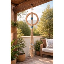 Nazar Boncuklu Kapı Süsü 50 cm – Jüt Ipli Ahşap Kasnak Duvar Dekoru | Bohem Ev & Cafe Dekorasyon