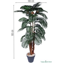 Yapay Çiçek Sitesi 3 Gövdeli Siyah Saksıda Yapay Tropikal Palmiye Ağacı 28 Yapraklı 180 cm