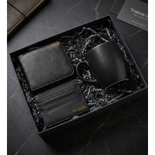 Kişiye Özel Suni Deri Erkek Cüzdan & Suni Deri Kartlık & Siyah Kupa Erkeğe Özel Hediye Seti