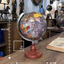 İki Yedi Konsept Agrippa 772 Dünya Küresi Ahşap Tabanlı Dekoratif Masaüstü Ofis Ev Küre Obje Hediyelik Aksesuar Büro