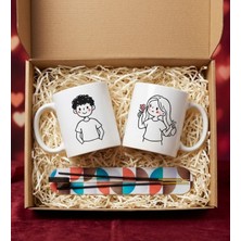 Sevgiliye Özel 2'li Kadın & Erkek Motif Baskılı Kupa & Tütsü Hediye Seti