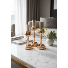 Furkan Metal Kristal Taşlı Gold 3'lü Cam Mumluk Şamdanlık Seti