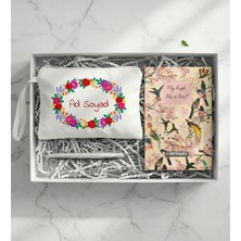 Kişiye Özel Isimli Makyaj Çantası & Kuş Motifli Defter & Gümüş Renk Roller Kalem Hediye Seti