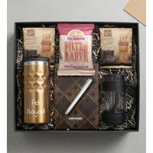 Kişiye Özel Gold Geometrik Termos & French Press & Defter & Kalem & Filtre Kahve & 2'li Pratik Filtre Kahve