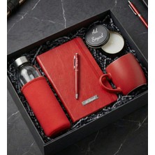 Kişiye Özel Premium Ofis Hediye Seti ( Kılıflı Cam Matara & Defter & Touchpen Kalem & Kupa & Metal Kutulu Mum)