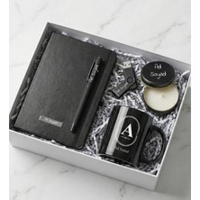 Kişiye Özel Siyah Kupa Bardak & 32 GB USB Bellek & Defter & Kalem & Metal Kutulu Mum Hediye Seti