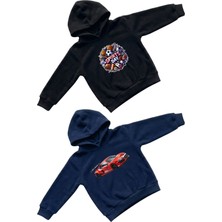 Machi Erkek Çocuk Siyah Sport Temalı Laicvert Spor Araba Baskılı Kapüşonlu Sweatshirt Hoodie
