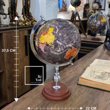 İki Yedi Konsept Agrippa 773 Vintage Dünya Küresi Ahşap Tabanlı Dekoratif Ofis Masaüstü Küre Ofis Objesi Hediyelik