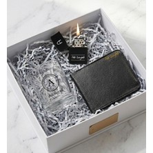 Kişiye Özel Isimli Viski Bardağı & Benzinli Çakmak & Suni Deri Erkek Cüzdan Hediye Seti  Erkeğe Hediye