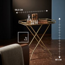 İki Yedi Konsept Hermachus Katlanabilir Bronz Eskitme Metal Servis Sehpası Dekoratif Tepsi Masa Salon Ofis Yan Sehpa