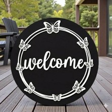 Evsay Welcome Yazılı Kapı Süsü Ev Dekoru 28 cm Siyah