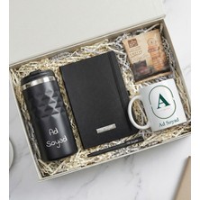 Kişiye Özel Geometrik Termos & Defter & Kalem & Baskılı Kupa & Pratik Filtre Kahve Hediye Seti