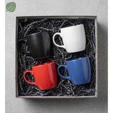 4'lü Renkli Kupa Hediye Seti ( Siyah, Beyaz, Kırmızı ve Mavi Kupa )