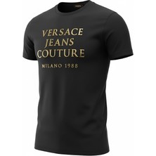 Versace Erkek Bisiklet Yaka Kabartmalı Varak Baskılı T-Shirt