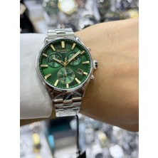 Quantum Fonksiyonlu Gümüş-Yeşil Renk Safir Cam Çelik Kordon Çelik Kasa Erkek Kol Saa