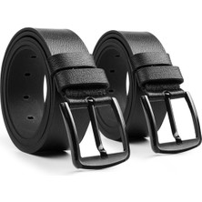 MIPEK DERI 2 Adet Erkek 100 % Hakiki Deri Kot Kemer Siyah